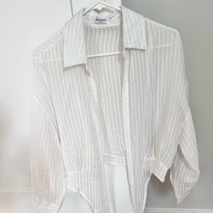 white sheer striped blouse
